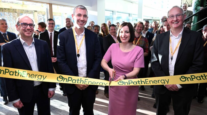 Bridget Phillipson MP cutting the ribbon to officially opening OnPath Energy’s Chase House headquarters in Sunderland, with (from left) OnPath Energy chief financial officer Simon Fisher, Simon Maine of Brookfield Asset Management and OnPath Energy CEO Richard Dunkley